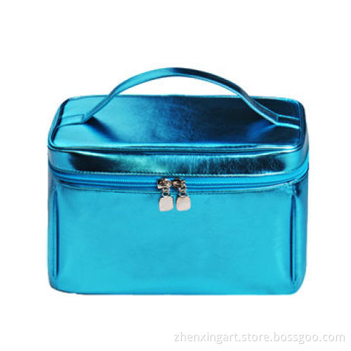 Glittery PU Leather Cosmetic Bag with Carry Handle